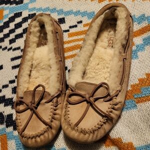 UGG Beige Sheepskin Moccasin Slippers